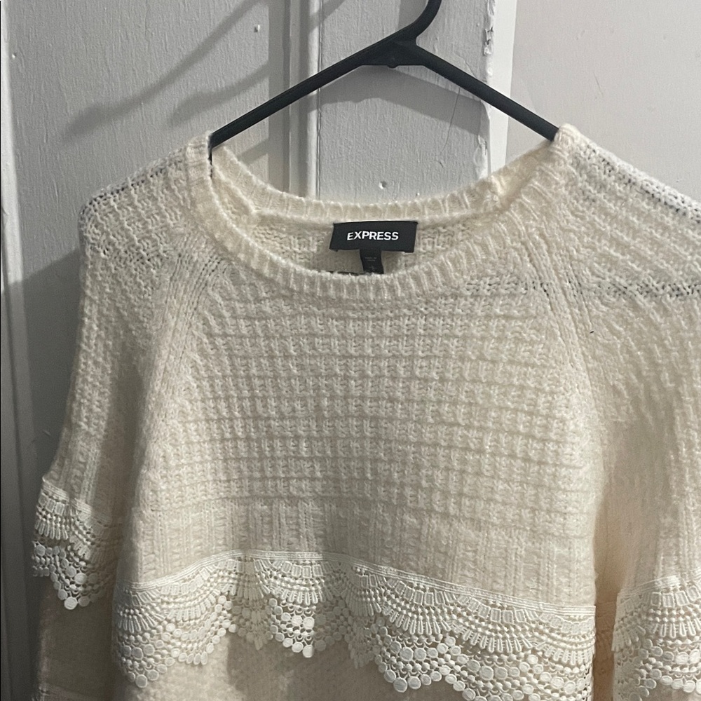 Express Ivory Lace-Trimmed Sweater